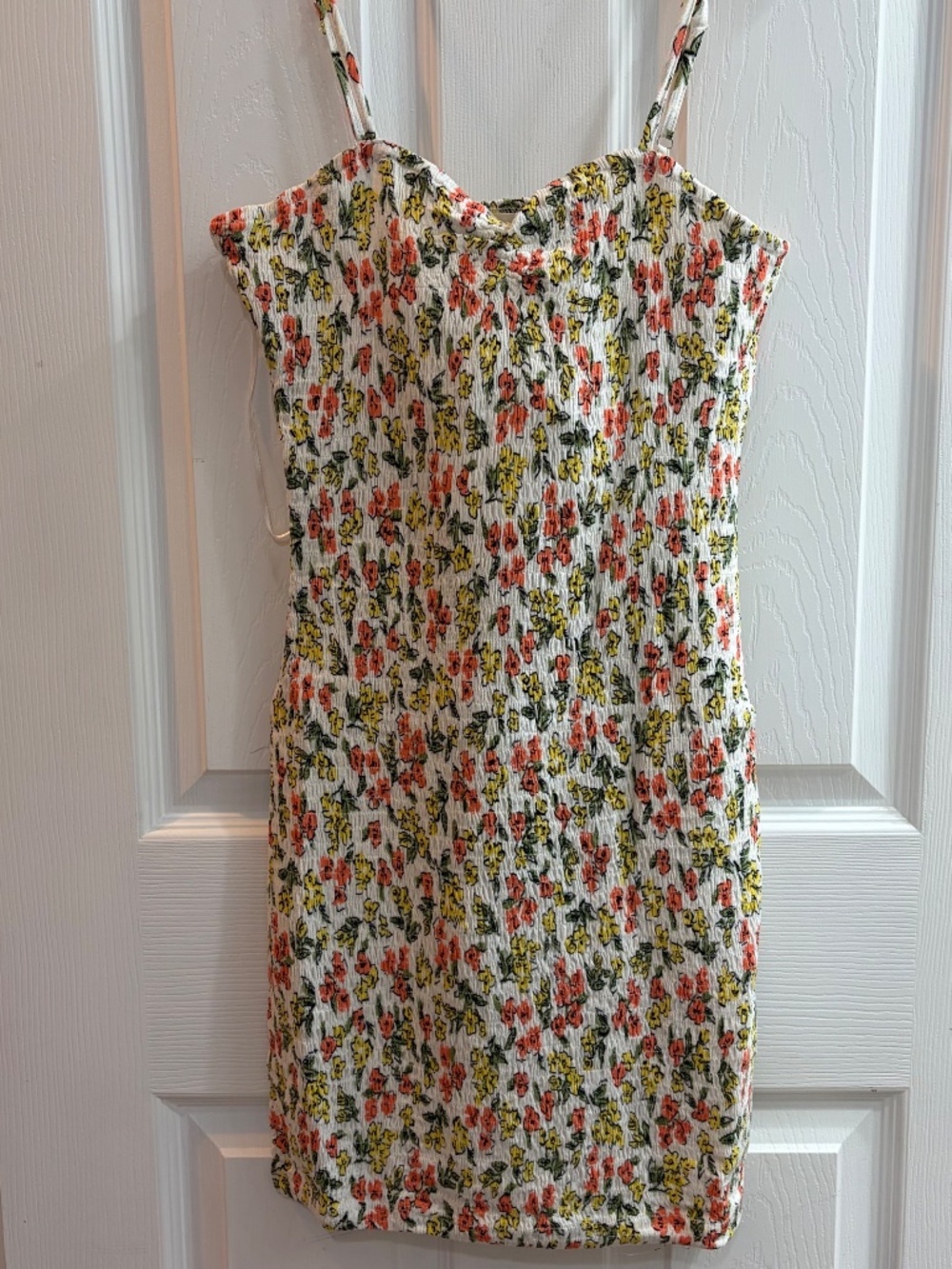 New Promesa Smocked Mini Dress Sundress Floral Adjustable Strap Cream Medium